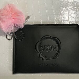 Viktor & Rolf Black Initialed Zippered Bag W/ Pink Puff Keychain!
